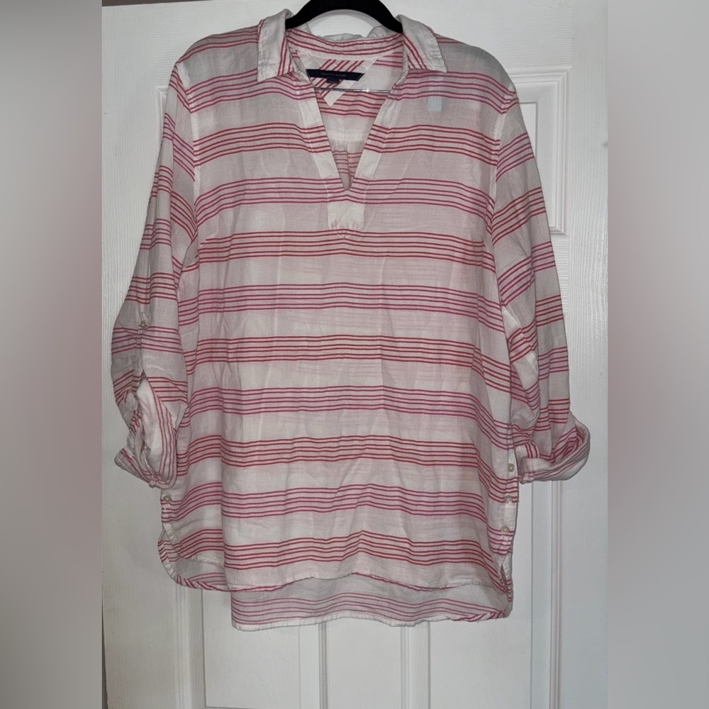 Tommy Hilfiger Pink, orange and White Striped V-Neck Tunic women XL
